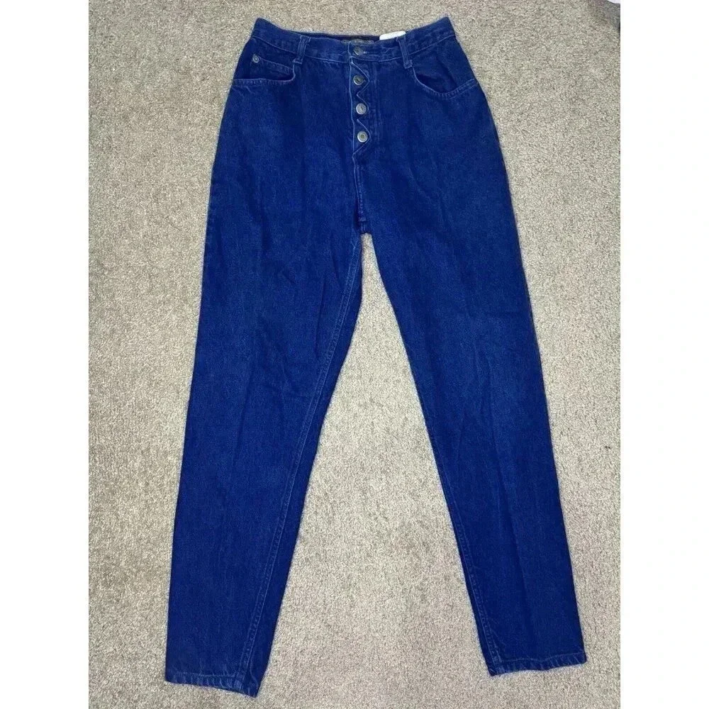 BONJOUR Vintage 80s 90s Womens Jeans Button Fly High Rise Dark Blue 26x30 Retro